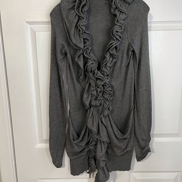 ANTHROPOLOGIE MOTH PLAZA RUFFLED CARDIGAN SWEATER - Picture 3 of 6